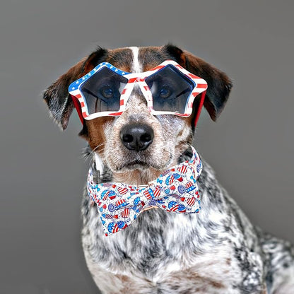 Lionheart glory American Flag Dog Collar, 4 of July Dog Bow Collar Heavy Duty Adjustable Patriotic Dog Collar with Bowtie for Large Dogs Pet Gift