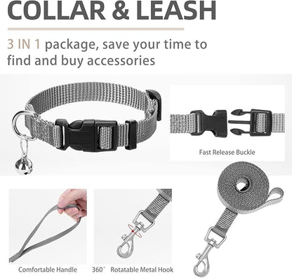 PUPTECK Adjustable Dog Harness Collar and Leash Set Step in No Pull Pet Harness for Small Medium Dogs Puppy and Cats Outdoor Walking Running, Soft Mesh Padded Reflective Vest Harnesses, Solid Grey XS