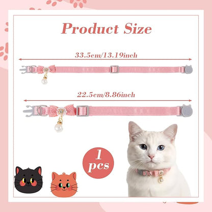 Cat Collar Breakaway, Adjustable Pink Cat Collar with Pearl Pendant, Cute Cat Collars with Safety Buckle Pink Bowtie Kitten Collars for Girl Cats
