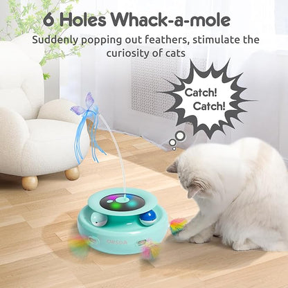 ORSDA Cat Toy, 3-in-1 Automatic Interactive Electronic Moving Ambush Feather, Fluttering Butterfly, Track Balls, USB Rechargeable Powered Smart Indoor Exercise Kicker