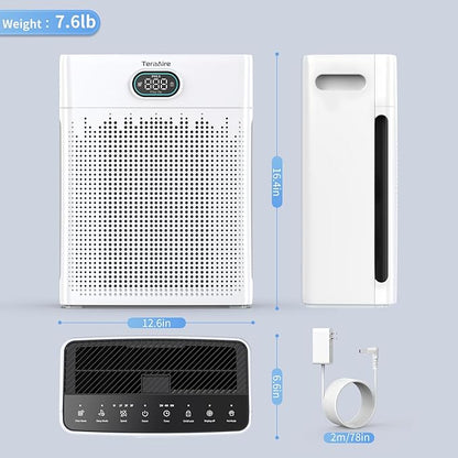 Air Purifiers for Home, PM 2.5 Air Quality Monitor Cover Up to 2200 Ft² with Pet mode, Timer, HEPA Air Purifier with Washable Pre-filter, Fragrance Sponge for Smoke, Odor, Dander, Pollen (Black)
