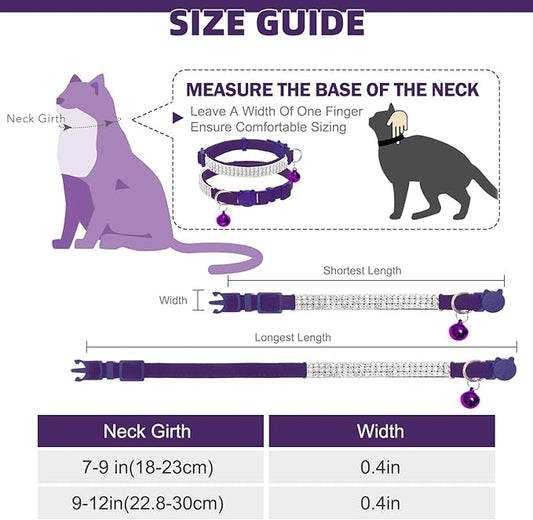 EXPAWLORER Soft Velvet Safe Cat Collars for Girl Cats - Rhinestones Bling Diamante Adjustable Collars Breakaway- Chirstmas Cat Clollar Gifts with Bells for Boy Cats Kitty and Small Dogs