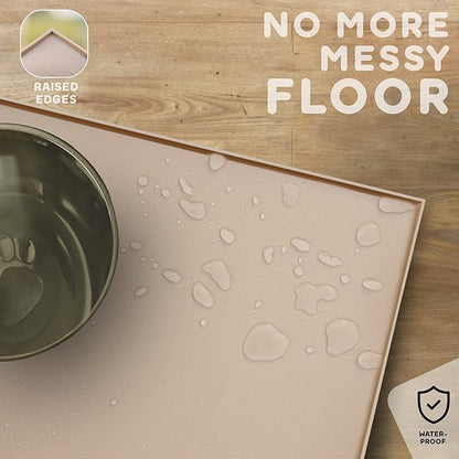 Dog Food Mat - Raised Edges Dogs Mat for Food and Water Prevent Spill, Waterproof Cat Food Mats Protect Floors, Easy Clean Dog Bowl Mats for Food and Water, Silicone Pet Food Tray