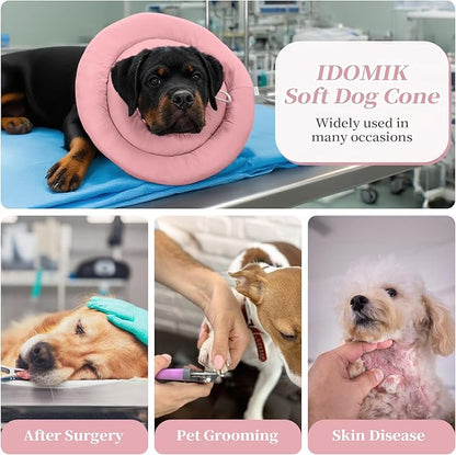 IDOMIK Dog Recovery Collar, Waterproof Soft Dog Cone After Surgery, Comfy Protective Elizabethan Collar Alternative for Dogs Cats, Adjustable Pet Neck Donut Cone Anti-Licking Biting Wounds,Pink,XL