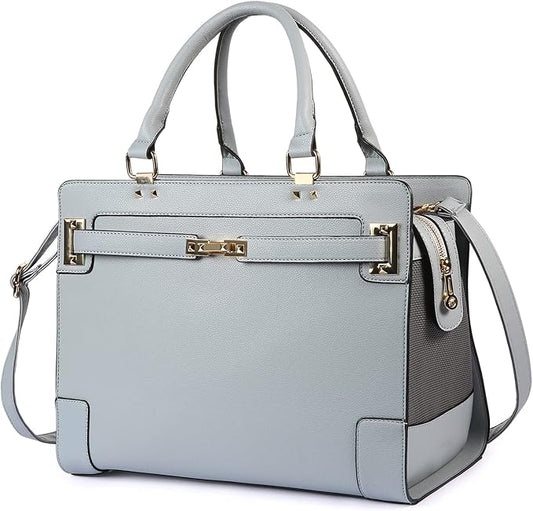 Fashion Dog Purse with Shoulder Strap, Holds Up to 7lbs Quality PU Leather Pet Carrier, Cat Carrier, Airline Approved Puppy Purse for Travel (Gray, Small Size)