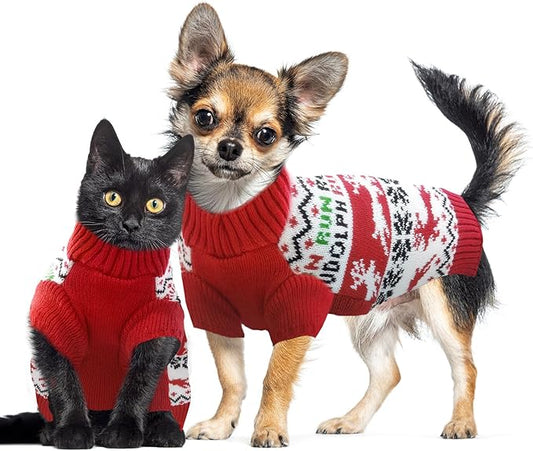 Dog Christmas Sweater Xmas Pet Clothes Cute Reindeer Christmas Dog Costume Outfits Holiday Knitwear Puppy Cat Jumpers New Year Gifts for Small Medium Large Dogs(Red Runing Deer,S)