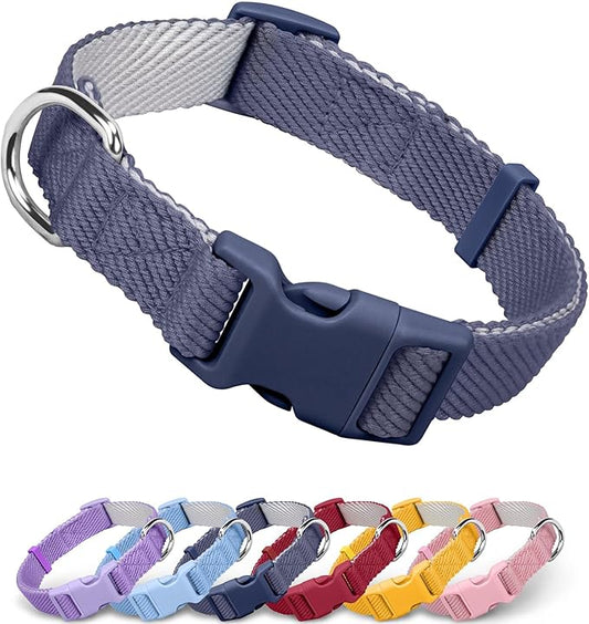 Dynmeow Soft and Breathable Cotton Dog Collar, Durable Adjustable Pet Collar with Quick-Release Buckle, Lightweight for Sensitive Skin for Puppies and Extra-Small Dogs, Navy-Blue, Xs