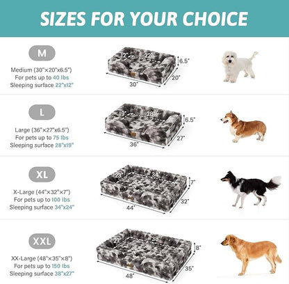 Self Warming Dog Bed for Large Size Dog, Faux Fur Orthopedic Puppy Sofa with Washable Removable Cover, Bolster Orthopedic Foam Bed for Pet Up to 100 lbs, XL 44x32x7 inch, Tie Dye Grey