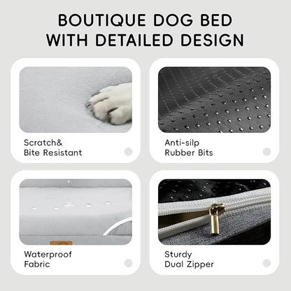 Homemate Dog Beds Large Sized Dog: 36x27 inch Orthopedic Large Dogs Bed XL Outdoor Pet Cat Bed Sofa Supplies with Toy Dogs Crate Pad Couch with Removable Washable Cover & Non-Slip Botton Light Grey