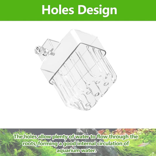2PCS Aquarium Plant Holder with Hooks Top Clear Acrylic Fish Tank Plant Holder Cup Pots for Fish Tank Aquaponic Plant and Aquascape Decorations