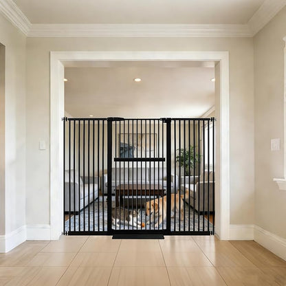 Lumizone Extra Tall Pet Gate 55.12" High Pressure Mounted 63.39"-67.90" Extra Wide (9 Sizes) 1.37" Gap for Cat Dog Stairs Doorway Hallway No Drilling Auto-Close (63.39"-67.90" W, Black)