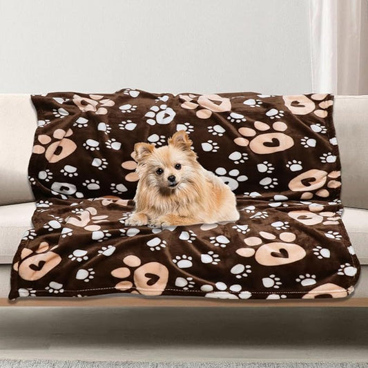 Dog Blanket, Soft Fleece Dog Blankets for Small Medium Dogs, Fluffy Flannel Pet Cat Puppy Blanket Mat Cover for Bed Couch, Cute Paw Print Throw Blanket for Dogs,Brown, 40"X30"