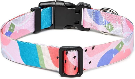 Mercano Adjustable Dog Collar - Special Design Patterns, Soft Nylon Comfortable Sturdy Pet Collar for Small Medium Large Dogs (XS, Watermelon)