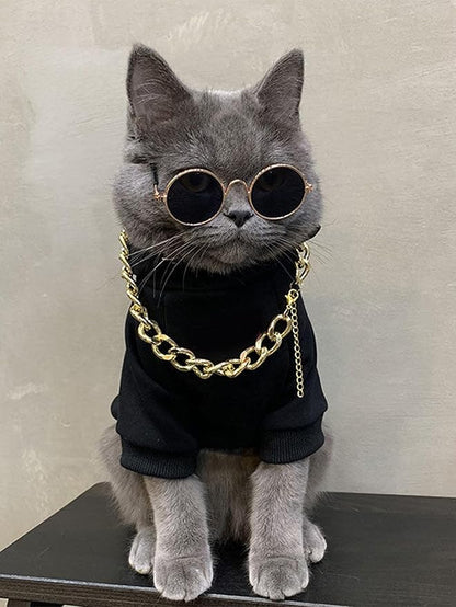 QWINEE 3Pcs Dog Hoodie Cat Apparel Dog Custume Set with Necklace and Sunglasses Pet Clothes for Puppy Small Medium Dogs Cats Multicolor XXL