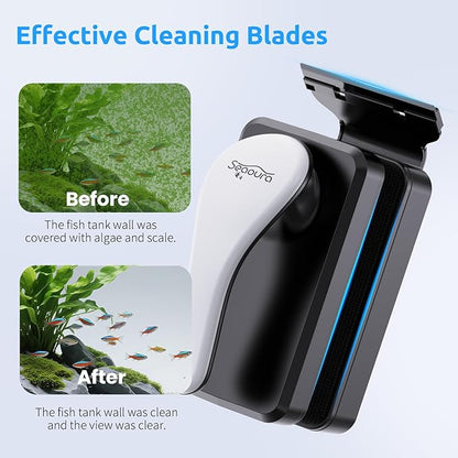 SEAOURA Magnetic Aquarium Glass Cleaner，Algae Scraper for Aquarium Fish Tank， Fish Tank Algae Clean Brush Dual-Sided Side Floating Aquarium Magnetic Brush (S)