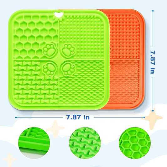 Dog Lick Mat with Suction Cups, Lick Mat for Dogs, Pet Food Mats and Slow Feeder Cat Bowl for Dog Anxiety Relief Pet Enrichment Toys for Bathing Station and Cat Grooming 2 Pack (Green & Orange)