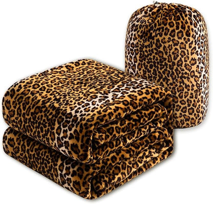 Bnuitland Leopard Print Flannel Blanket, Large Size 108x90 Inches with Storage Pouch for Bed Couch Travel, 300 GSM Double Sided Cheetah Print Super Soft Fuzzy Fluffy Fleece Blanket for Adults