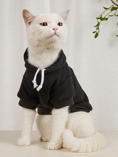 QWINEE Basic Dog Hoodie Sweatshirt Puppy Sweater Warm Cat Costumes Pet Clothes for Chihuahua Puppy Kitten Small Medium Dogs Black and Grey X-Small