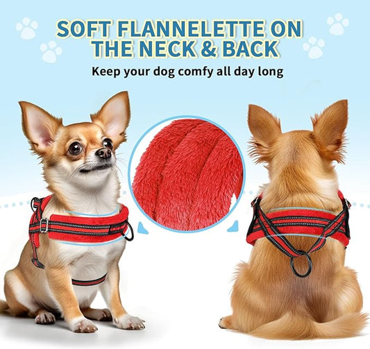SlowTon No Pull Small Dog Harness and Leash Set, Puppy Soft Vest Harness Neck & Chest Adjustable, Reflective Lightweight Harness & Anti-Twist Pet Lead Combo for Small Medium Dogs (R-Front Clip,XXS)