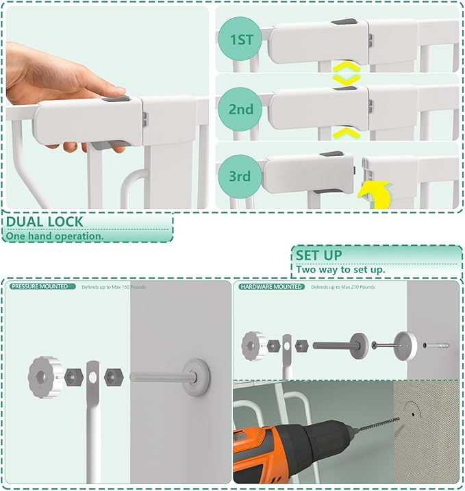 51" Extra Tall Cat Gate 28.5"-48.7" Wide, Auto Close, Pressure Mounted, for Cats & Small Dogs, Hallway, Stairs, Kitchen, Not Baby Gate,White