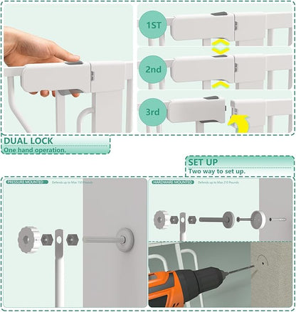51" Extra Tall Cat Gate 28.5"-48.7" Wide, Auto Close, Pressure Mounted, for Cats & Small Dogs, Hallway, Stairs, Kitchen, Not Baby Gate,White