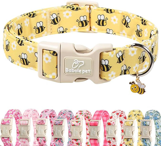 Bee & Daisy Dog Collar for Puppy Small Dogs - Spring/Summer Cartoon Yellow Dog Collars, Lightweight Adjustable Male Female Dogs Collars with Quick Release Buckle XS