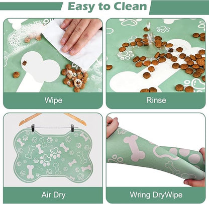 Dog Cat Mat for Food and Water,Rapid Absorbent Pet Feeding Mat, Bone Shaped Dog Placemat Bowl Mat with Rubber Backing,No Stains Pet Food Mats Indoor, Pet Accessories Supplies,Green 23"×36"