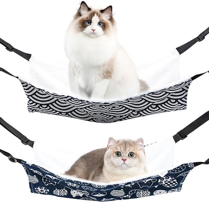 2 Pieces Cat Hammock for Cage Hanging Reversible, Soft Pet Cage Hammock with Adjustable Straps, Double Hammock Suitable for Cats, Puppy, Ferrets, and Small Animals (M, CAT) ﻿