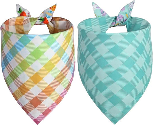 Easter Dog Bandana Large 2PCS, Colorful Scarf for Boy and Girl, Durable Triangle Reversible Bibs Handkerchief for Puppy Pet