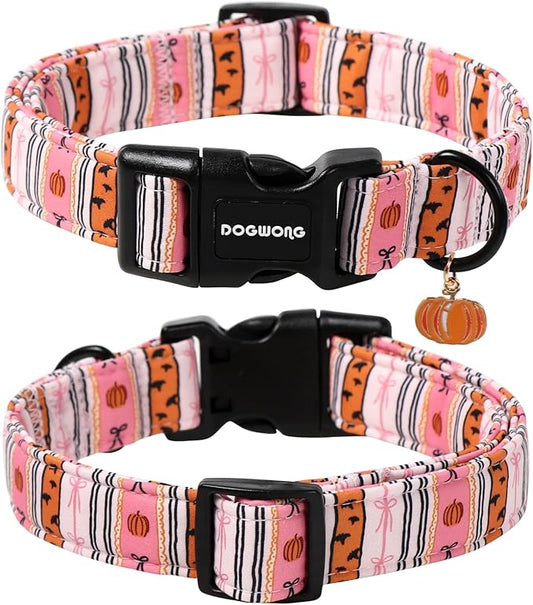 DOGWONG Fall Dog Collar- Pink Halloween Dog Collars Adjustable Classic Halloween Dog Collar for Small Medium Large Dogs XS