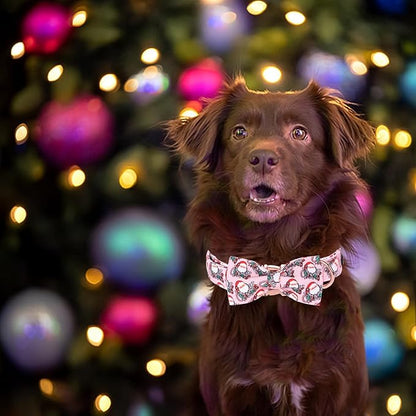 Christmas Dog Collar, Pink Christmas Santa Claus Dog Collar Bow Tie Pet Collars with Bow Adjustable Pet Collars with Premium Metal Buckle Dogs Necklace for X-Large Girl Dogs