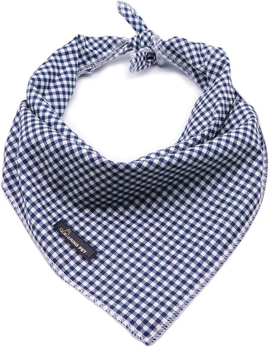 ARING PET Dog Bandanas, Navy Plaid Kerchief Triangle Bibs Scarf for Puppy Small Medium Large Boy Girl Dogs Cats-L