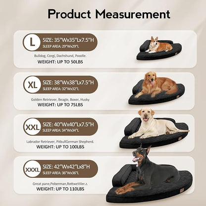 Large Orthopedic Dog Bed with Sides XXL Dog Beds with Removable Washable Cover Non-Slip Waterproof Pet Bed for Extra Large Dogs - Black XXL