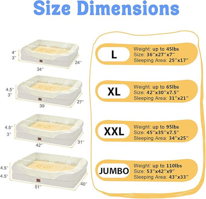 Orthopedic Washable Large Dog Bed - Egg Foam Dog Bed for Large and Medium Dogs Big Pet Beds with Removable Washable Cover and Bolster Non-Slip Bottom