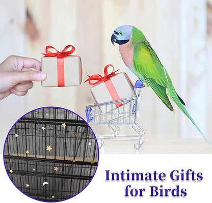 Daoeny Large Bird Cage Cover, Bird Cage Seed Catcher, Adjustable Soft Nylon Mesh Net with Twinkle Moon Star, Birdcage Cover Skirt Seed Guard for Parrot Parakeet Macaw Round Square Cages (Black)