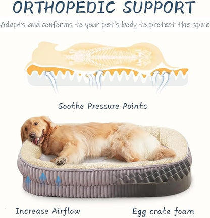 Orthopedic Dog Bed for Medium, Large Dogs Breeds, High Density Egg Crate Foam Dog Sofa Beds with Four Sided Bolster,Oval Kennel Bed, Pet Couch Bed,Removable Washable Cover& Non-Slip Bottom