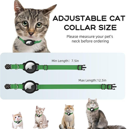 AirTag Cat Collars, Stretchy Collar with Apple AirTag Holder and Bell, Breakaway Ultra Design Elastic GPS Tracking Collars for Cats and Puppies, (7.5-12.5 Inch), Emerald Green
