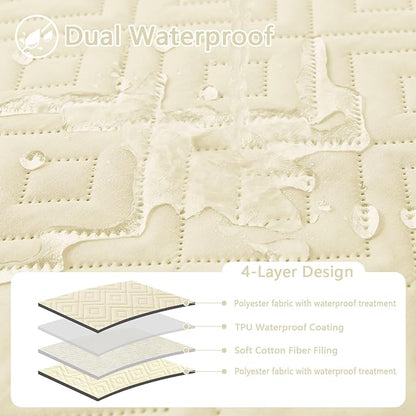 hyha Waterproof Dog Blanket, Soft Dog Bed Cover Pet Blankets, Waterproof Sofa Couch Cover for Dogs Washable, Reversible Pet Couch Covers for Sofa Furniture (68x82 Inch, Beige/Beige)