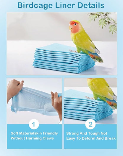 Disposable Bird Cage Liner Birds Cage Liners Super Absorbent Birdcage Liners Parakeet Cage Training Accessories with Quick-Dry Surface for Cockatiels Canaries Parrots