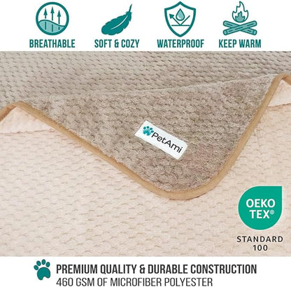PetAmi Waterproof Dog Blanket, Leakproof Puppy Blanket for Small Medium Dog, Furniture Sofa Couch Cover Protector, Fleece Pet Throw Indoor Cat Kitten, Reversible Washable Soft Plush, 29x40 Taupe Beige