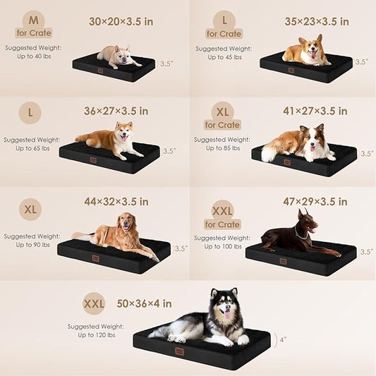 EHEYCIGA Orthopedic XXL Dog Beds for Jumbo Dogs with Removable Washable Cover for Crate, Black, 47x29