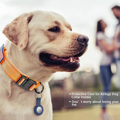 DAGANXI Tactical Dog Collar, Adjustable Military Training Nylon Dog Collar with Control Handle and Heavy Metal Buckle for Medium and Large Dogs, with Patches and Airtags Case (Orange-Set, M)
