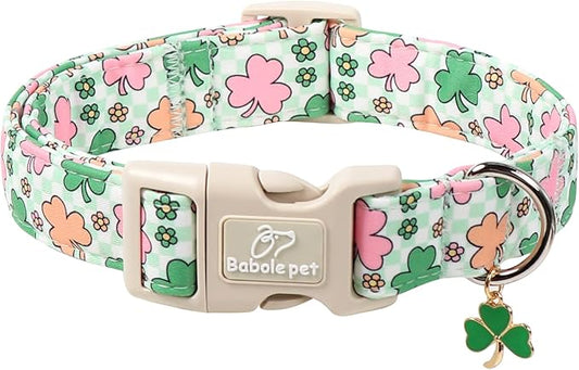 St Patricks Day Dog Collar for Puppy Small Dogs - Cute Pastel Lucky Clover Dog Collars, Lightweight Adjustable Irish Green Festival Dogs Collars with Quick Release Buckle XS