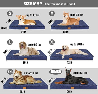 Patas Lague Orthopedic XL Dog Bed Large Sized Dog 42''X28'', Soft Waterproof Egg Crate Foam Large Pet Crate Beds Mat with Removable Washable Cover and Non-Slip Bottom, Navy Blue