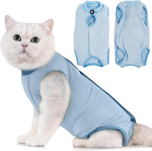 Avont Cat Recovery Suit - Kitten Onesie for Cats After Surgery, Cone of Shame Alternative Surgical Spay Suit for Female Cat, Post-Surgery or Skin Diseases Protection -Blue(M)