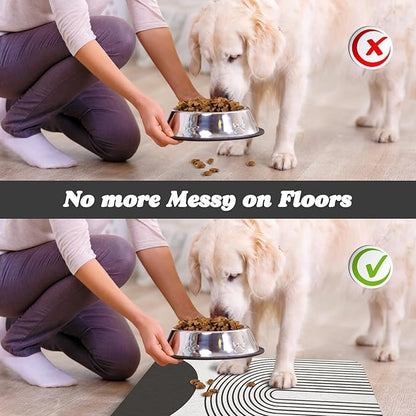 Dog Food Mats for Floors Waterproof, Cat Water Bowl Mats Pet Feeding Absorbent Mat Placemats for Food and Water Black Bohemia 17 * 30 inch