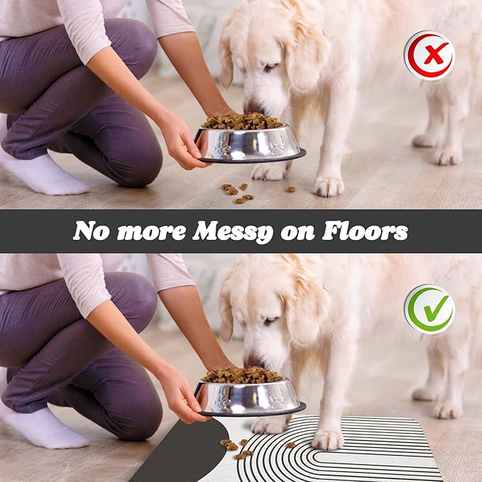 Dog Food Mats for Floors Waterproof, Cat Water Bowl Mats Pet Feeding Absorbent Mat Placemats for Food and Water Black Bohemia 16 * 24 inch