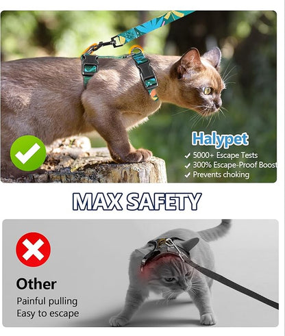 Halypet Cat Harness and Leash Set, Escape Proof [3 in 1 Adjustable & Lightweight] Cat Harness, Soft Comfortable Kitten Harness for Large Cats Safe, Easy to Wear (Hawaii Green, Medium)