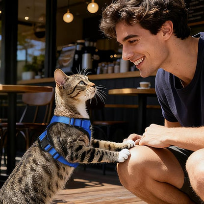 Dooradar Cat Harness and Leash Set, Escape Proof Safe Adjustable Kitten Vest Harnesses for Walking, Easy Control Soft Breathable Mesh Jacket with Reflective Strips for Cats, Blue, XXS