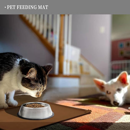 Waterproof Pet Feeding Mat with High Raised Edges, Heavier and Thicker Placemats for Cat Dog Water Bowl with BPA Free, Dogs Cats Food Mats for Messy Drinkers to Prevent Spill and Protect Floors